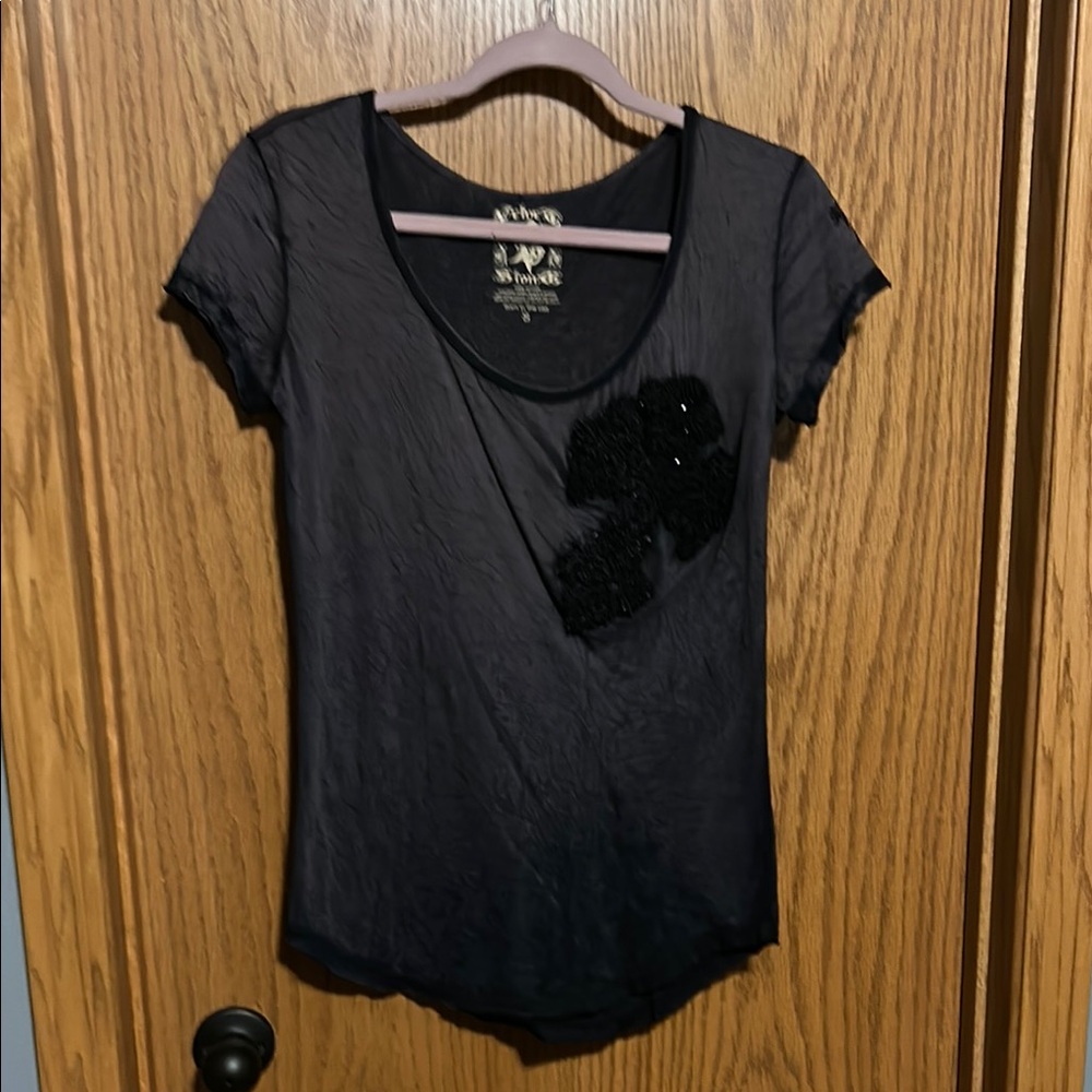 Velvet Stone Black Asymmetrical Embellished Blouse